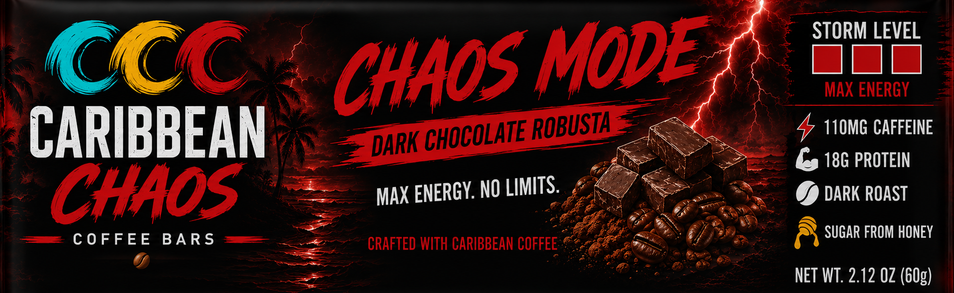 Chaos Mode Dark Chocolate Robusta Protein Coffee Bar | Caribbean